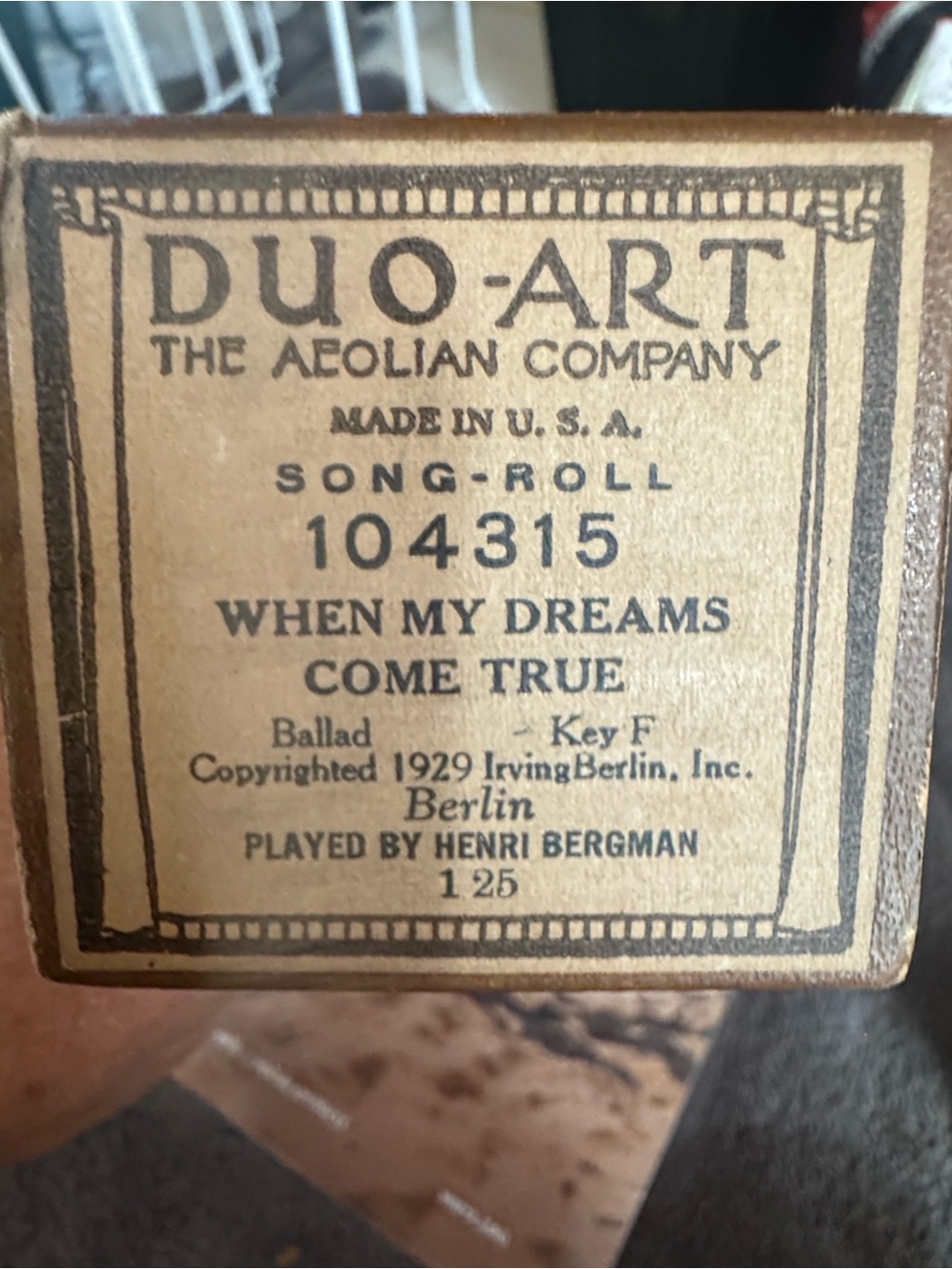 The AEOLIAN company Duo-Art 'When My Dreams Come True' Vintage Song Roll